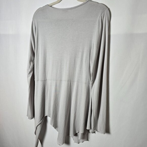 Sundance Gray Embroiderd Thin Long Sleeve Asymmetrical Shark Bite Blouse Top L - Picture 9 of 11